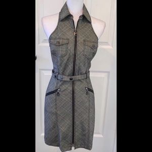 GUESS Zip Halter Gray Patterned Dress SZ 7 NWOT